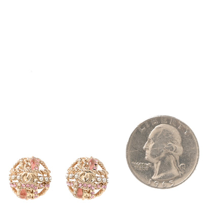 Chanel Pearl CC Round Earrings Gold Pink 2 of 5