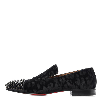 Christian Louboutin Patent Velvet Mens Spooky Spike Flat Loafers 45 Black 1 of 10