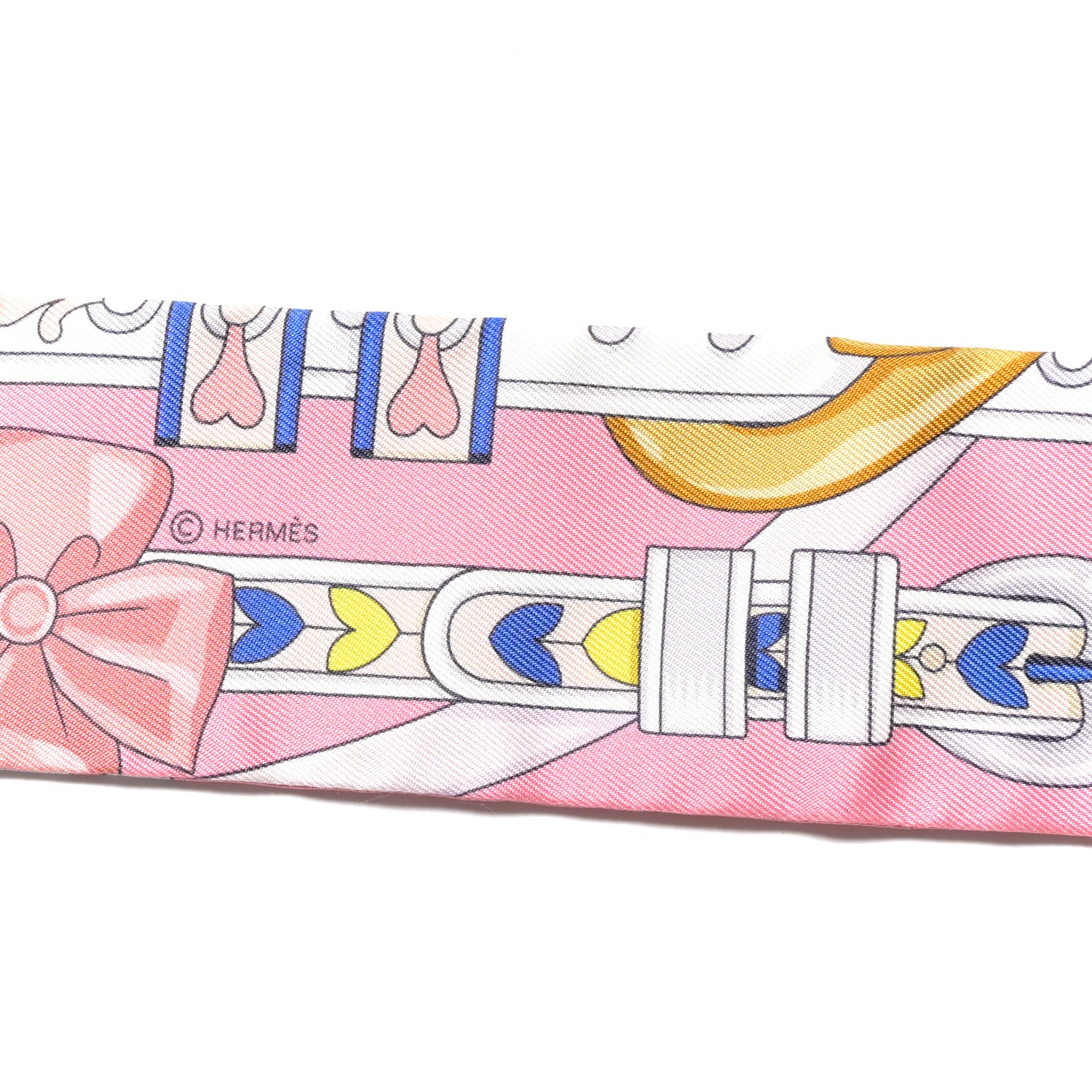 Hermes Silk Harnais De Coeur Twilly Rose Bonbon Blue 3 of 4