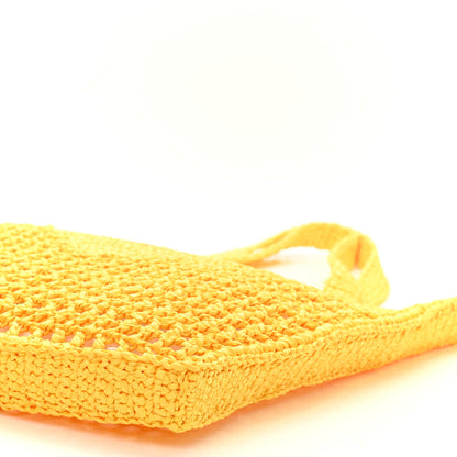 Prada Yarn Raffia Effect Crochet Logo Embroidered Tote Bag Giallo 10 of 10