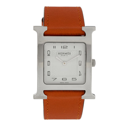 Hermes Stainless Steel Swift 26mm Heure H Hour Quartz Watch Orange 1 of 5