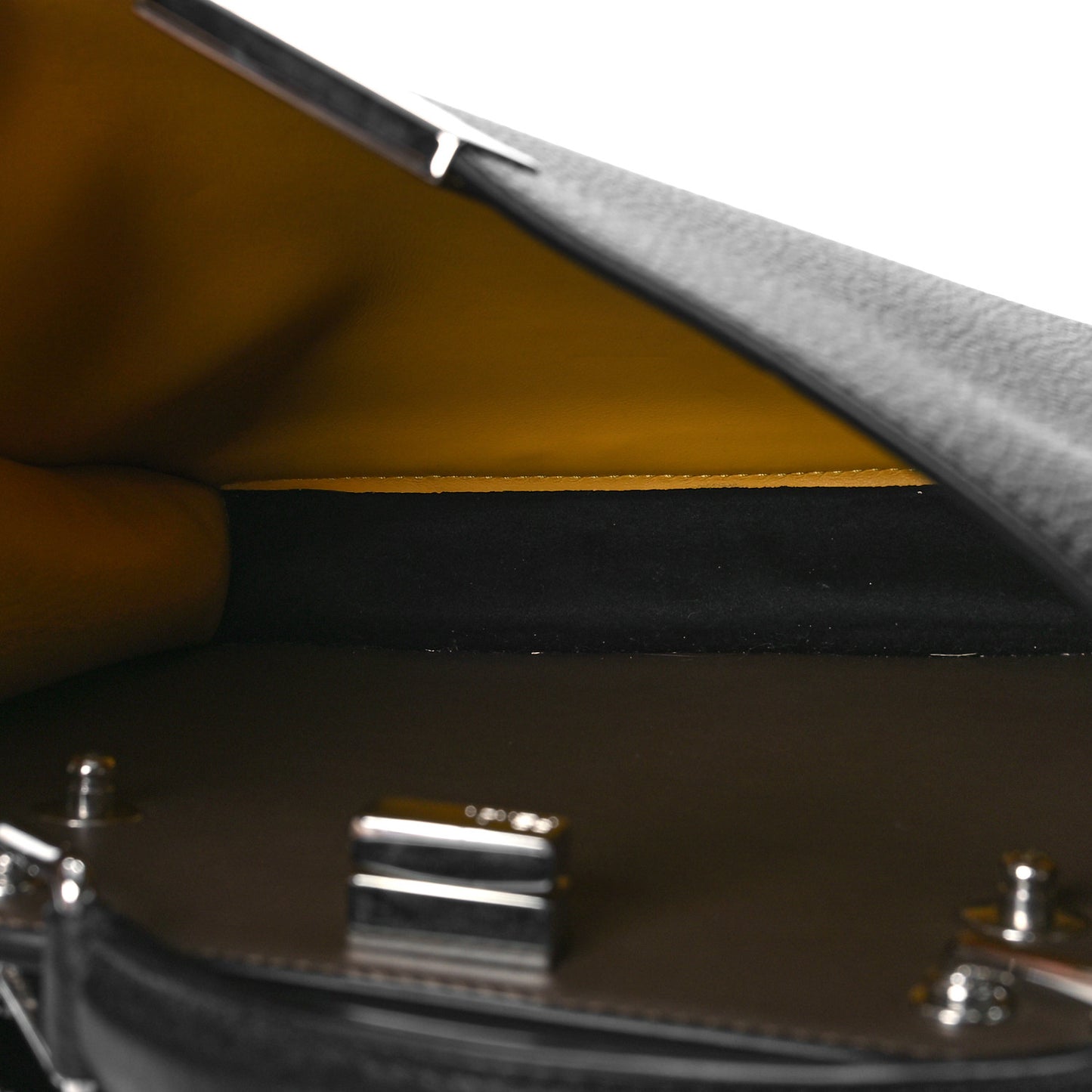 Cuoio Romano Vitello Cover Glazed Fabric Bi-Color FF 1974 Mini Peekaboo I SEE U Satchel Black Mimosa Tobacco Moro