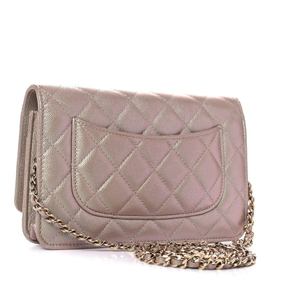 Chanel Iridescent Caviar Quilted Wallet On Chain WOC Beige 3 of 11
