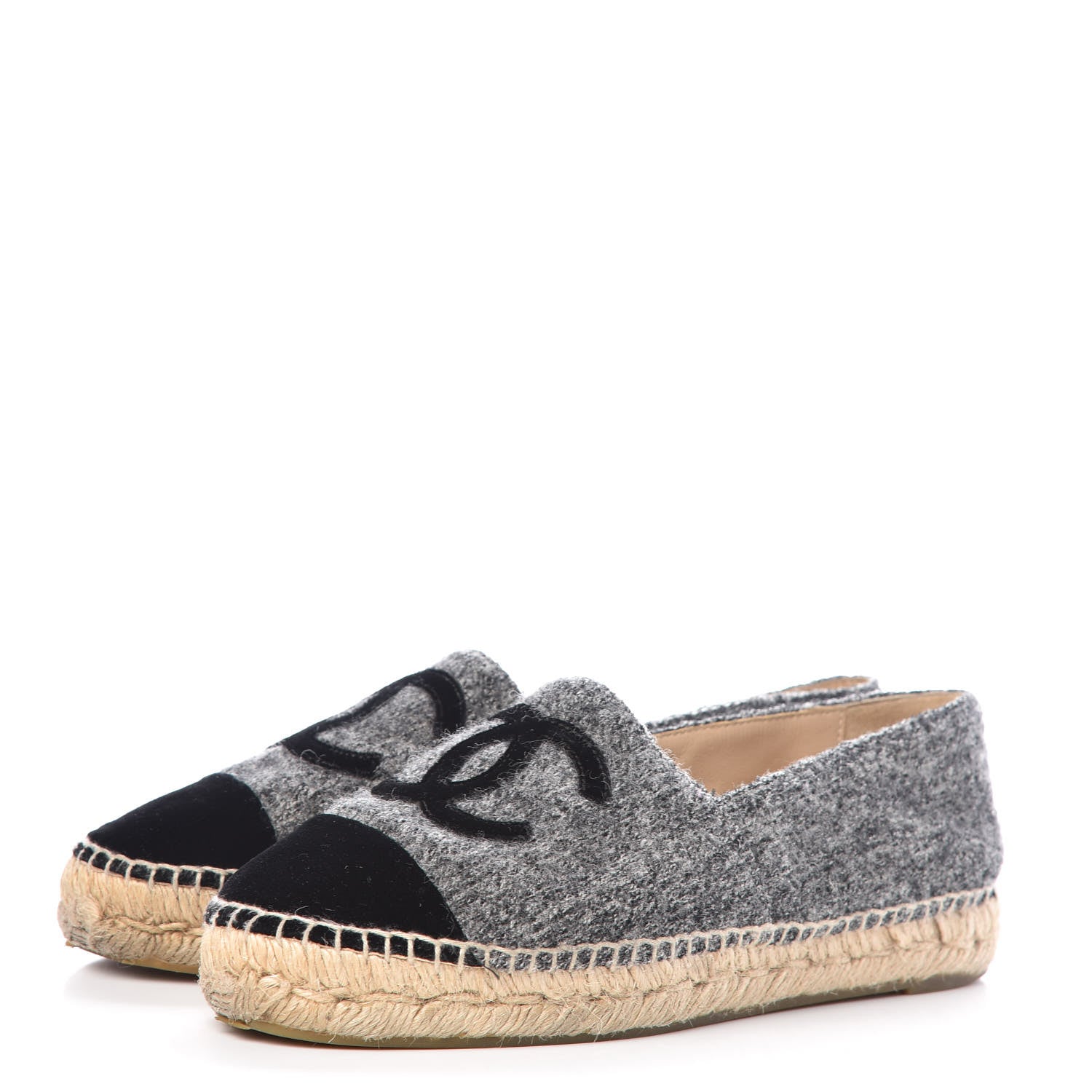 Chanel Tweed Velvet CC Espadrilles 37 Grey Black 3 of 15