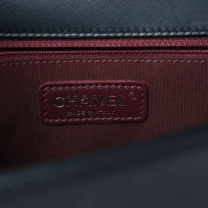 Chanel Wrinkled Lambskin Chevron Quilted New Medium Boy Flap Navy Blue 5 of 19