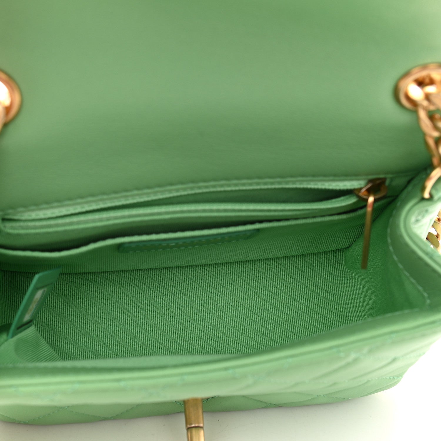 Chanel Lambskin Resin Quilted Mini Pearl Samba Square Flap Green 5 of 9