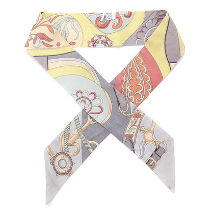Hermes Silk Festival des Amazones Twilly Gris Jaune Corail 1 of 8