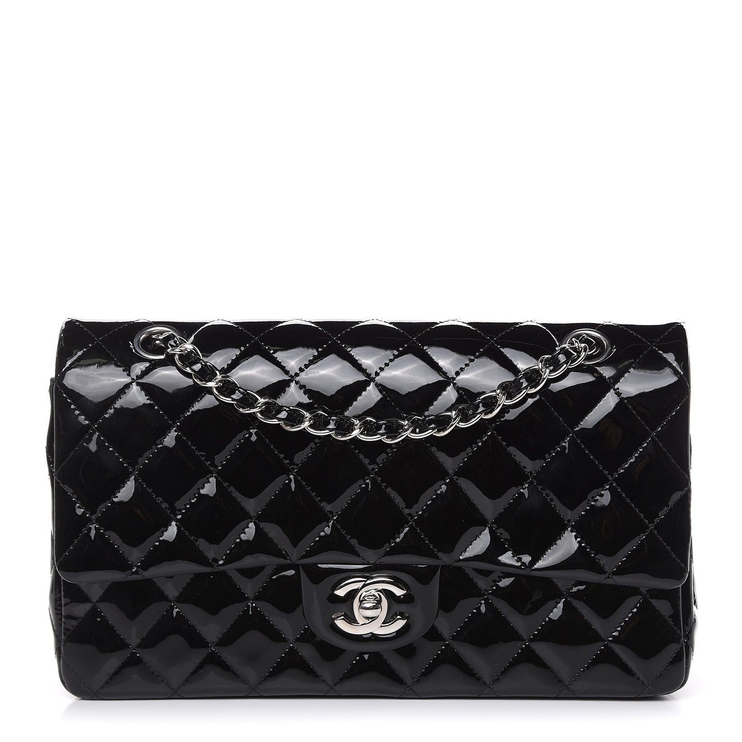 Patent Quilted Medium Double Flap Black