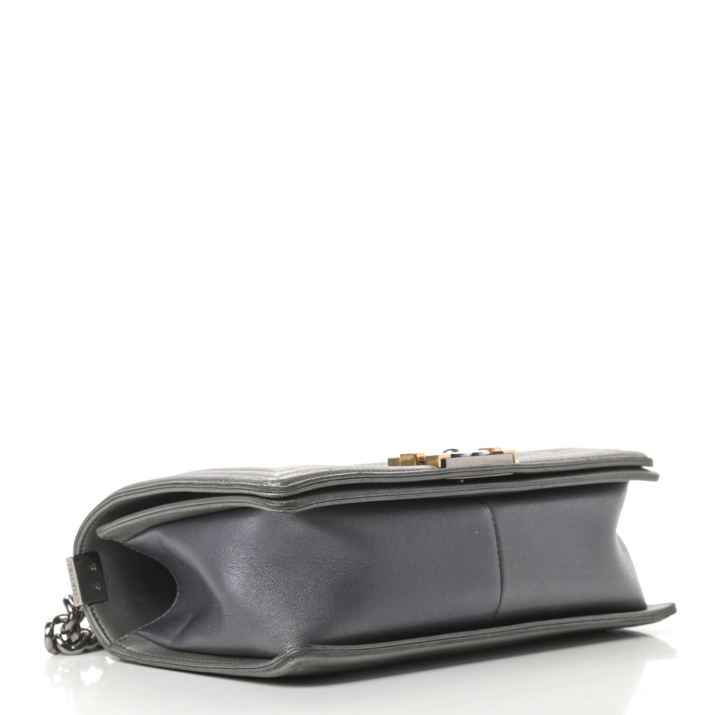 Lambskin Embossed Medium Boy Cube Flap Grey