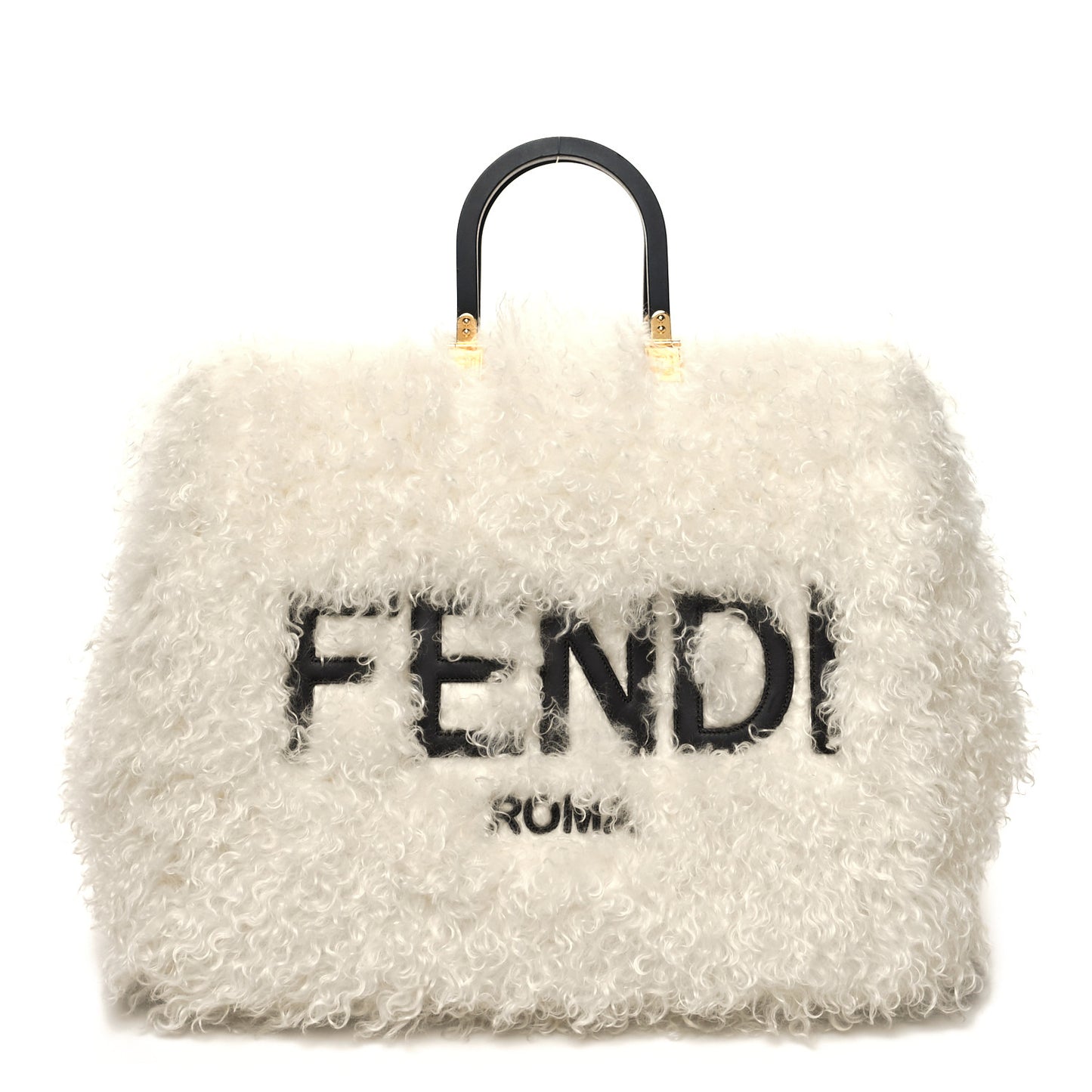 Mohair Vitello Aura Logo Large Fendi Sunshine Shopper Tote White Ebano