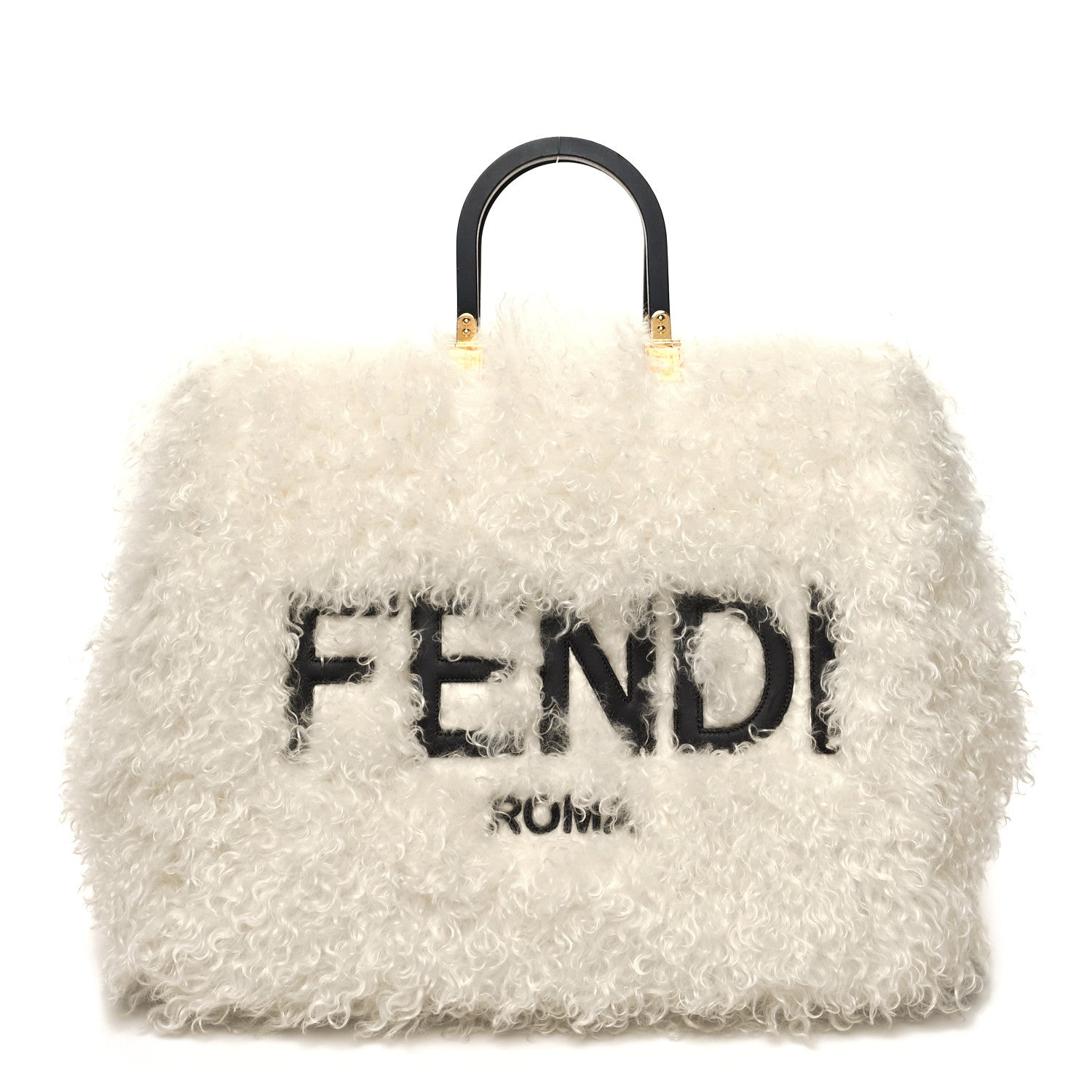Fendi Mohair Vitello Aura Logo Large Fendi Sunshine Shopper Tote White Ebano 1 of 11