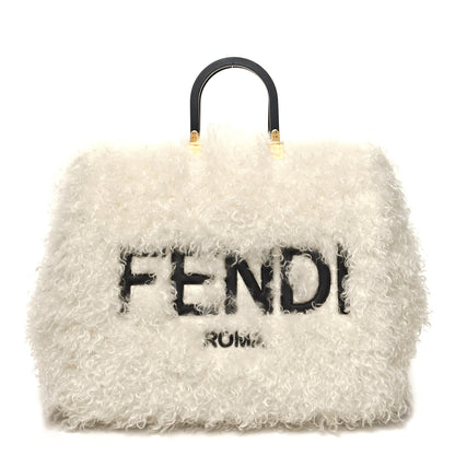 Fendi Mohair Vitello Aura Logo Large Fendi Sunshine Shopper Tote White Ebano 1 of 11