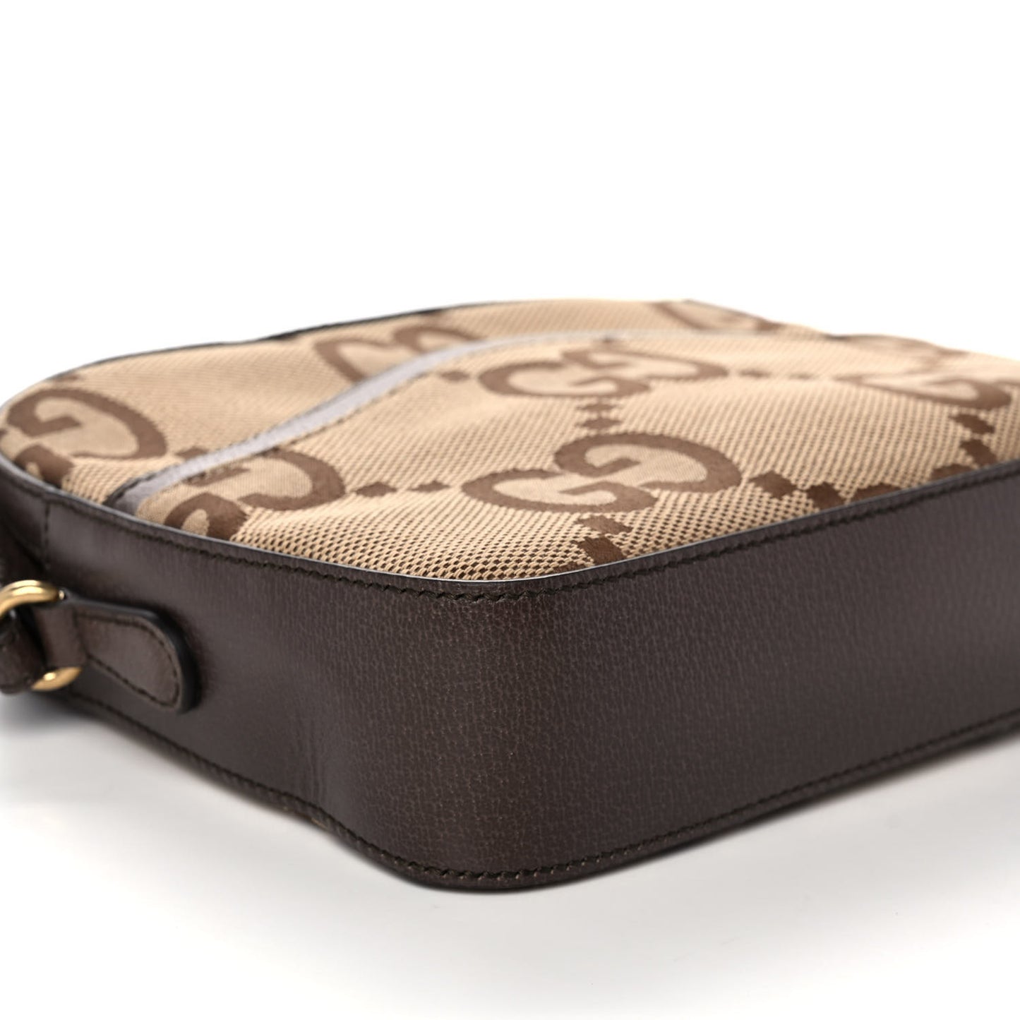 Monogram Jumbo GG Textured Dollar Calfskin Web Messenger Shoulder Bag Camel Ebony New Acero