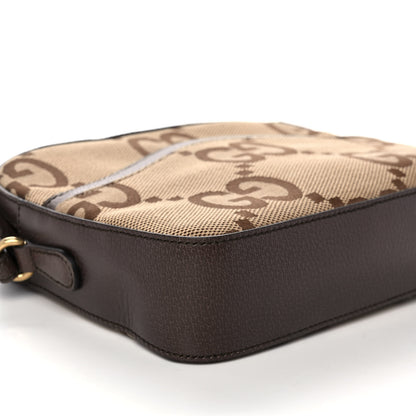 Gucci Monogram Jumbo GG Textured Dollar Calfskin Web Messenger Shoulder Bag Camel Ebony New Acero 10 of 11
