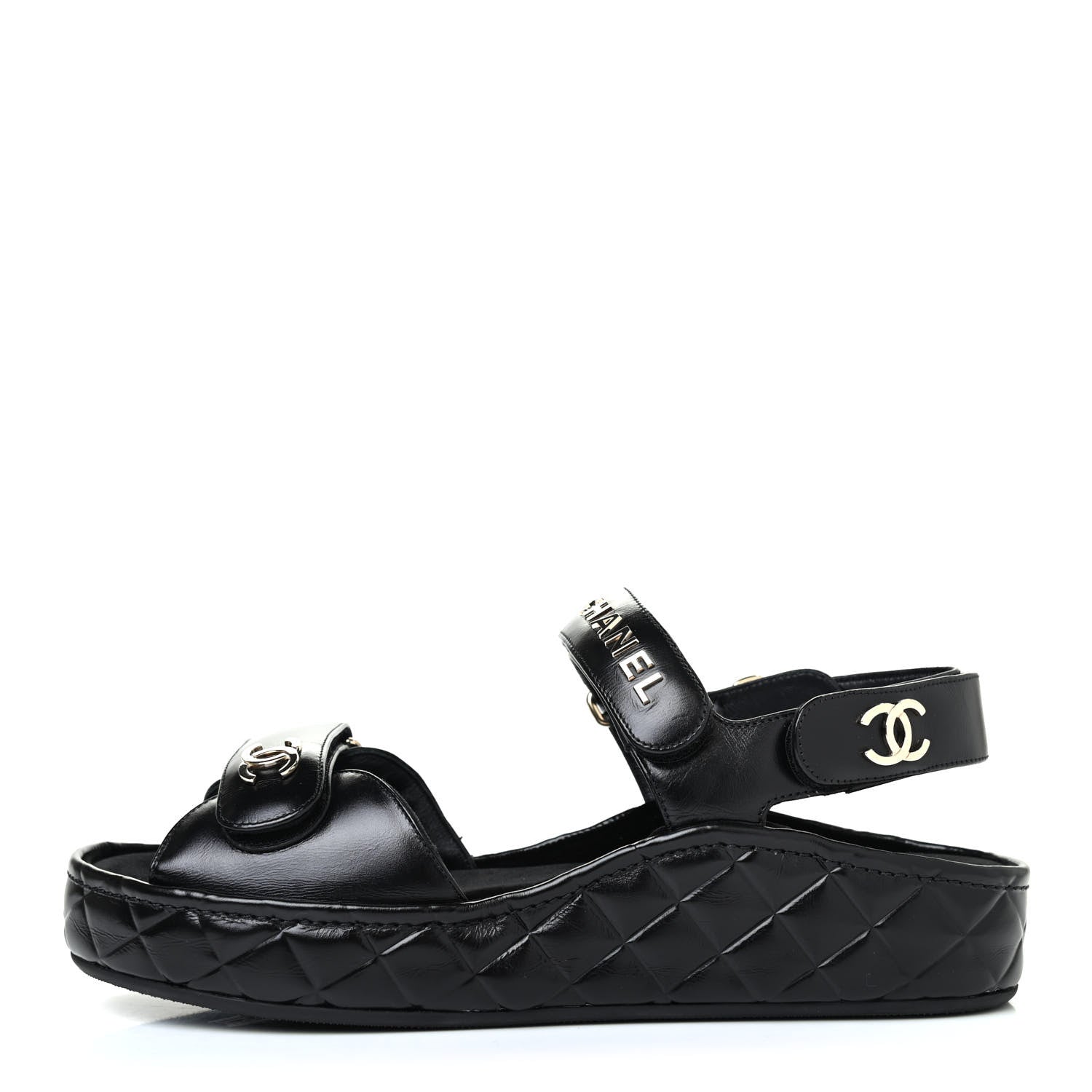 Chanel Shiny Calfskin Logo Platform Sandals 39 Black 1 of 4
