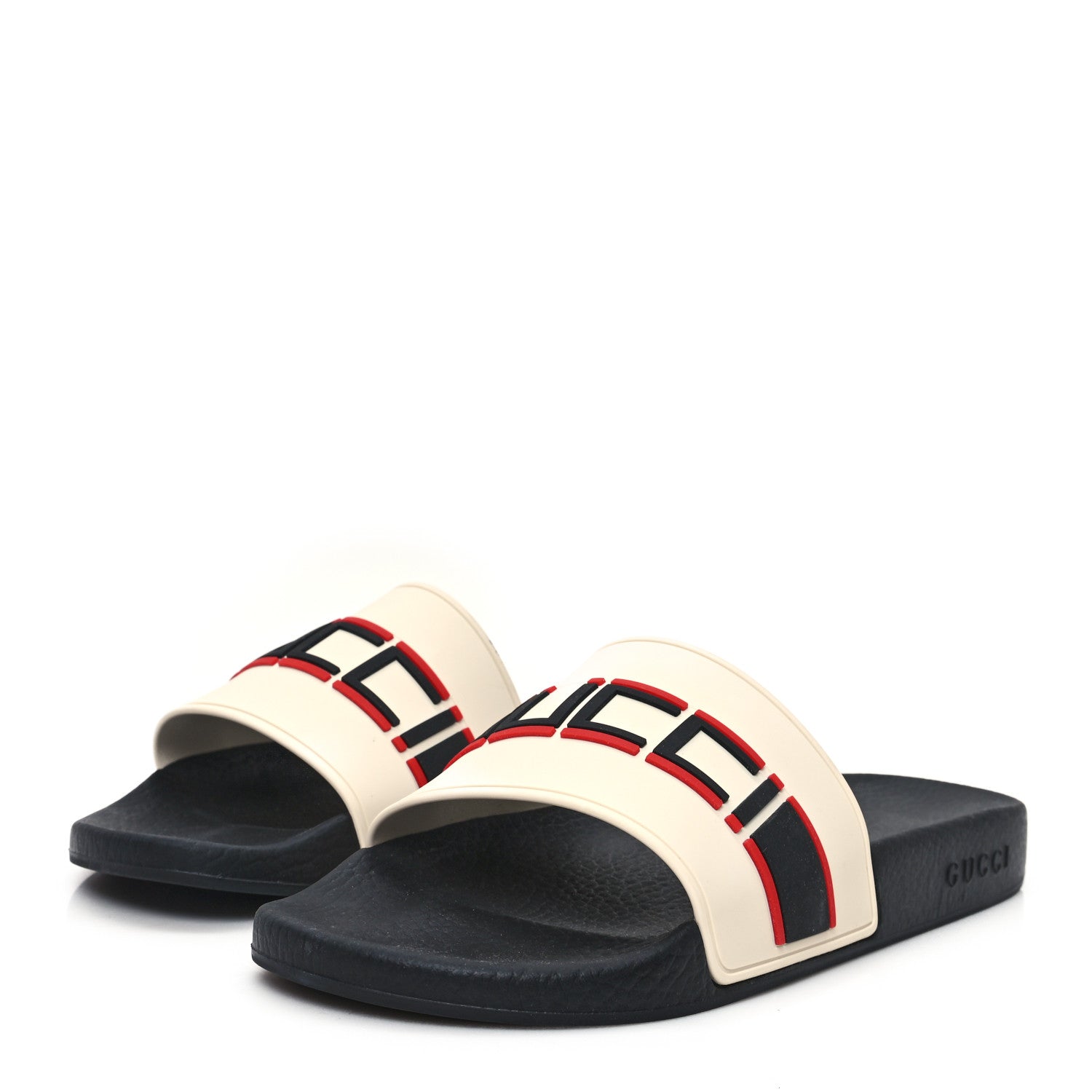 Gucci Rubber Stripe Mens Pool Slide Sandals 9 Ecru Poppy Black 4 of 9