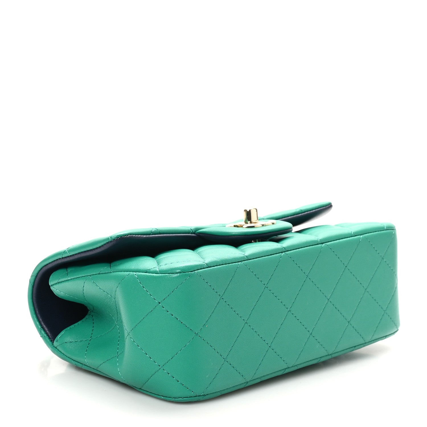 Chanel Lambskin Quilted Bi-Color Mini Top Handle Rectangular Flap Green Dark Blue 4 of 10