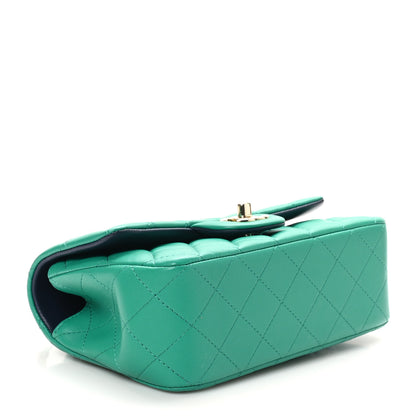 Chanel Lambskin Quilted Bi-Color Mini Top Handle Rectangular Flap Green Dark Blue 4 of 10