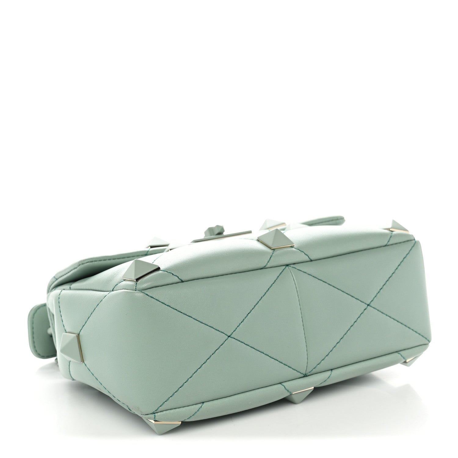 Valentino Garavani Nappa Enamel Monochrome Medium Roman Stud Shoulder Bag Morning Dew 4 of 9