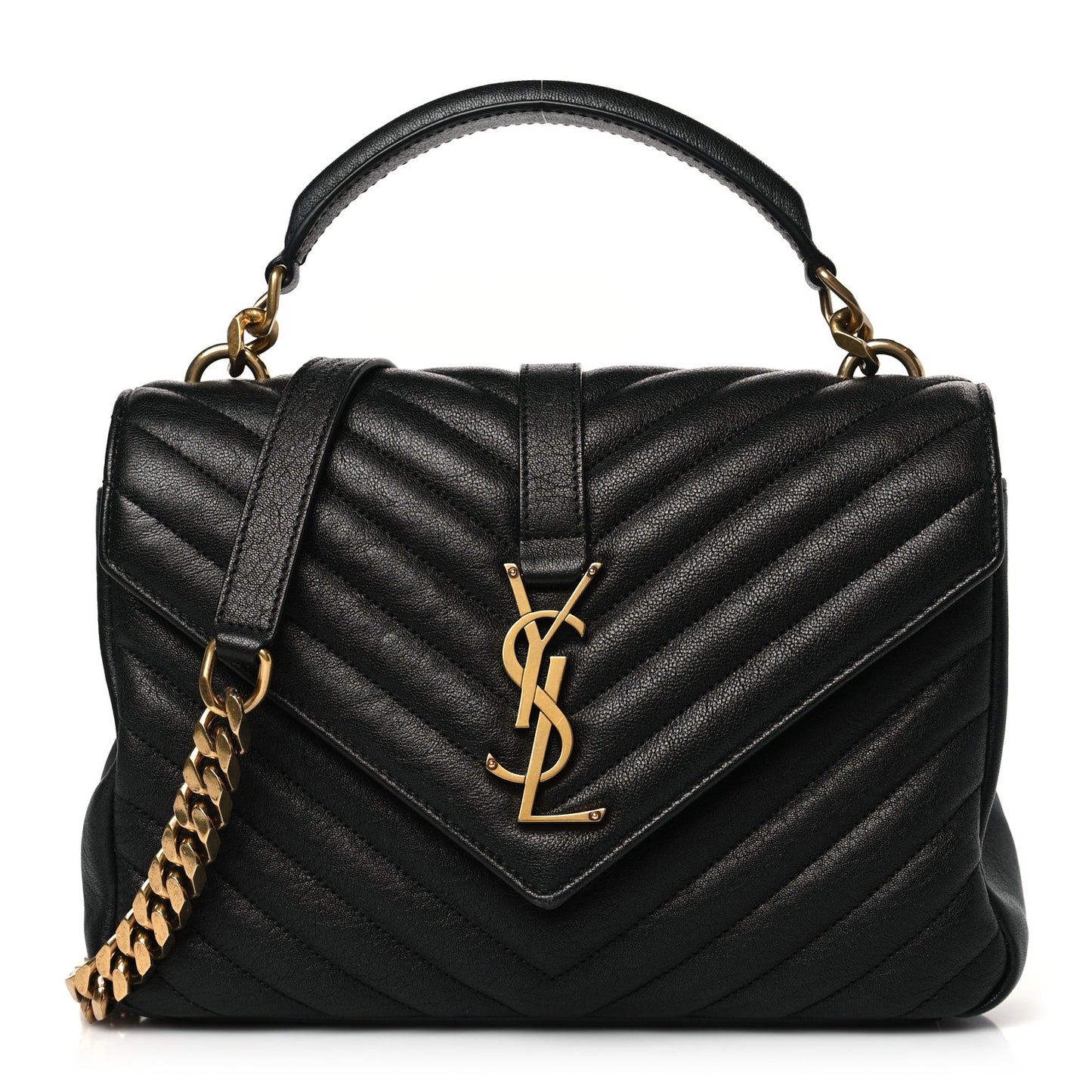 Sheepskin Matelasse Chevron Monogram Medium College Bag Black