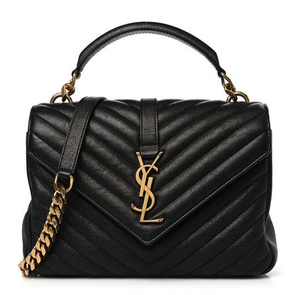 Saint Laurent Sheepskin Matelasse Chevron Monogram Medium College Bag Black 1 of 9