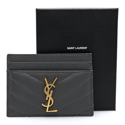 Saint Laurent Grain De Poudre Matelasse Chevron Cassandre Credit Card Case Storm 8 of 8