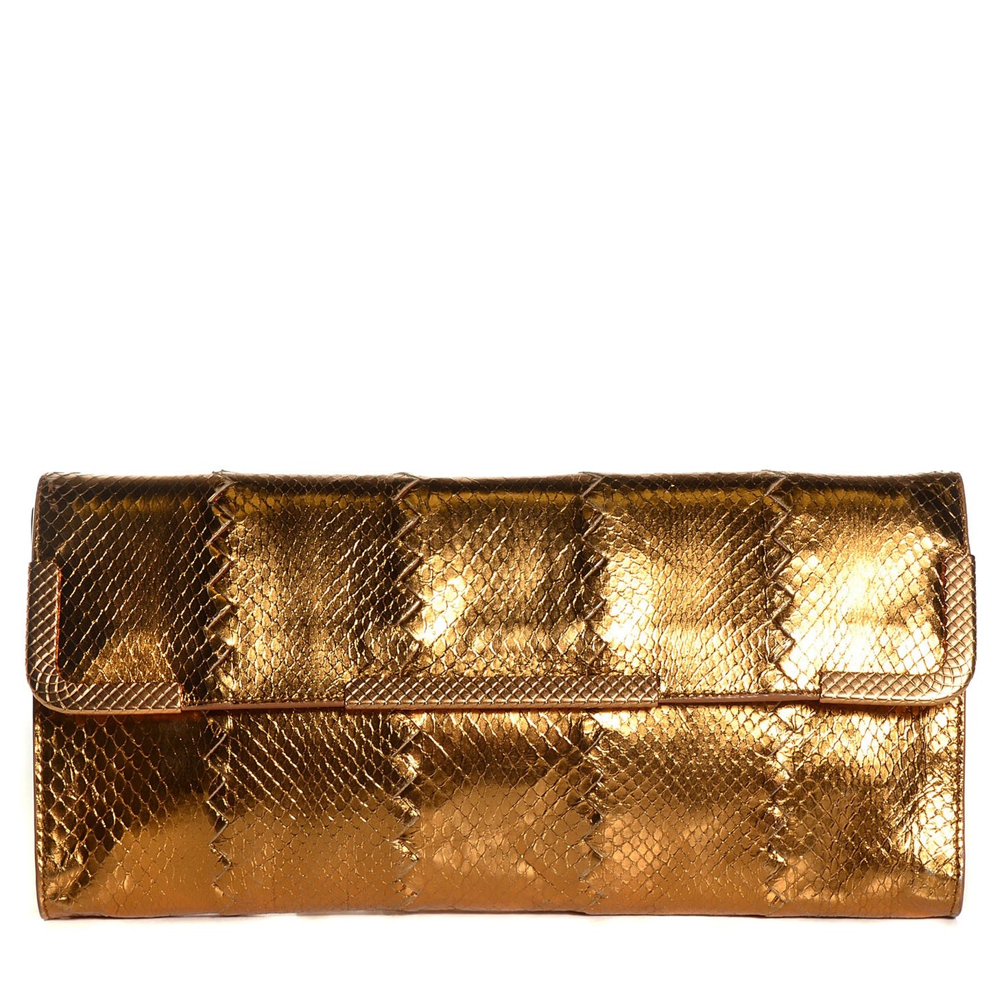 Ayers Snakeskin Metal Trim Clutch Gold