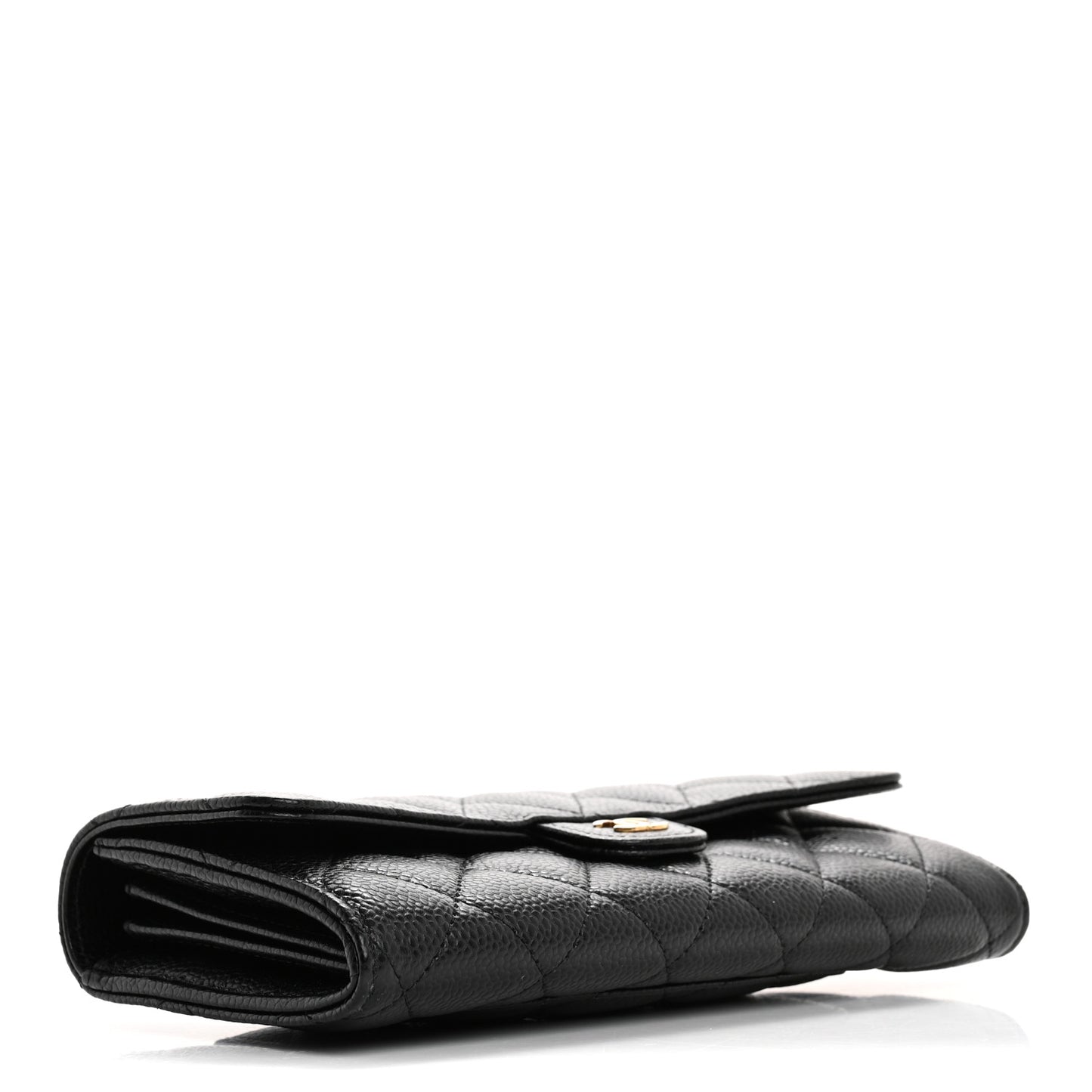 Caviar Quilted Large Gusset Flap Wallet Black
