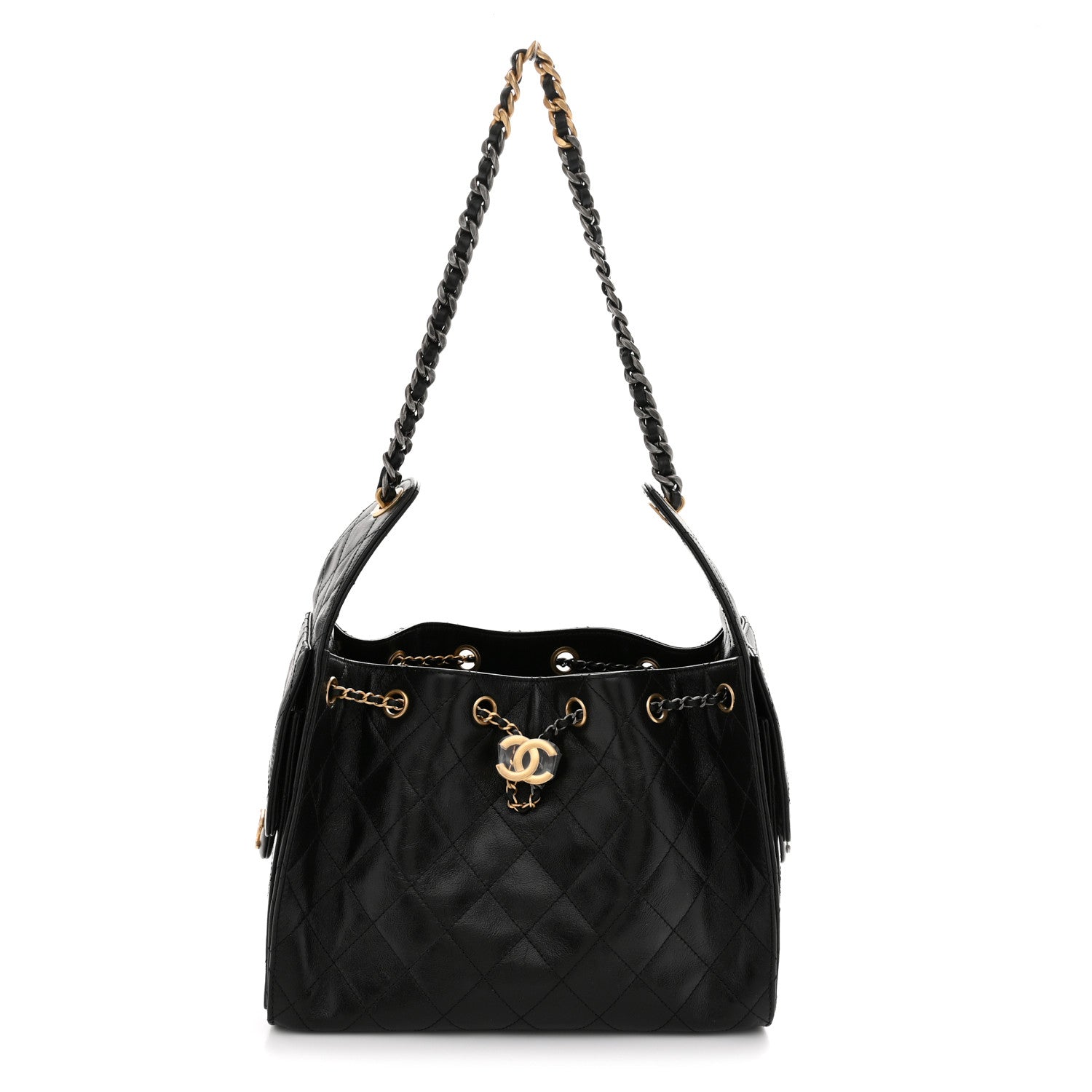 Chanel Shiny Crumpled Calfskin Quilted Small Chanel 25 Handbag Black 1 of 11