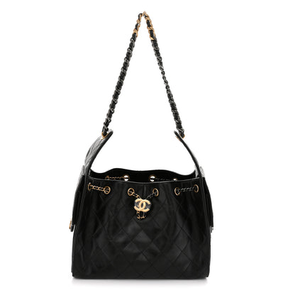 Chanel Shiny Crumpled Calfskin Quilted Small Chanel 25 Handbag Black 1 of 11