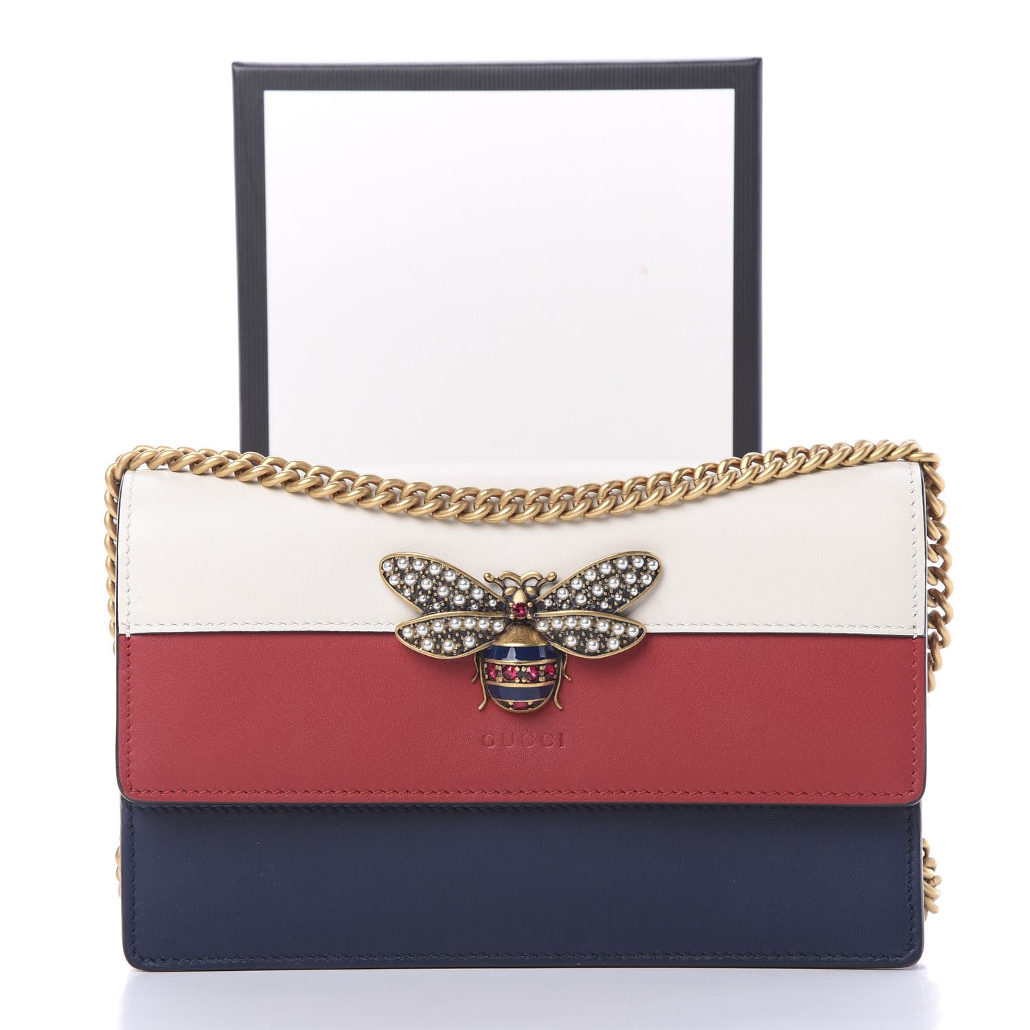 Gucci Calfskin Queen Margaret Chain Wallet Blue Agata Hibiscus Red Mystic White 10 of 10