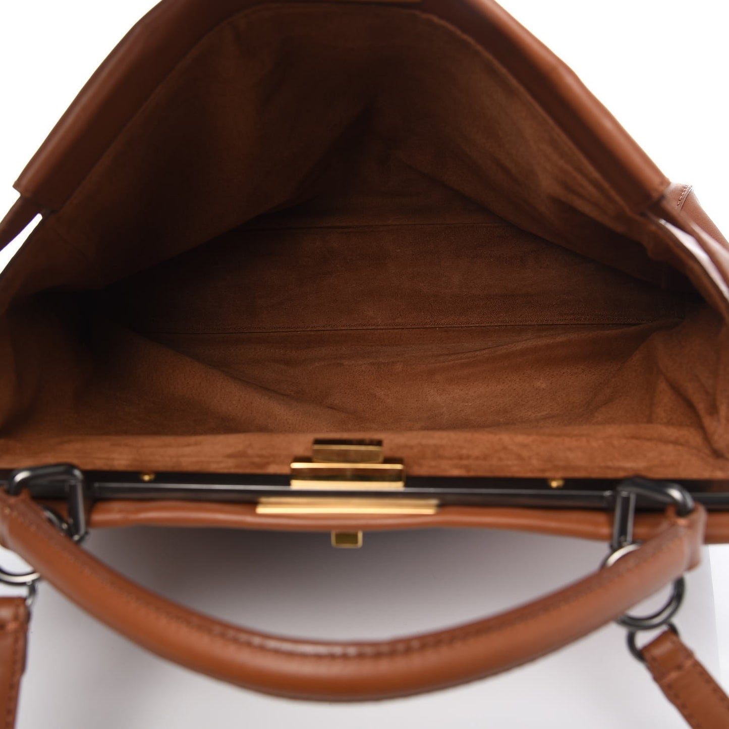 Vitello Suede Large Peekaboo Iconic Satchel Cuoio Rame Moro