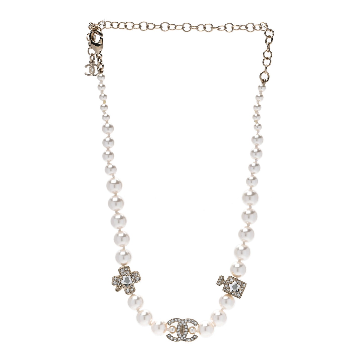 Pearl Crystal CC Short Charm Necklace Gold