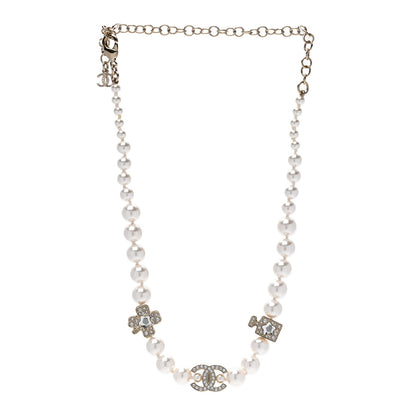 Chanel Pearl Crystal CC Short Charm Necklace Gold 3 of 6