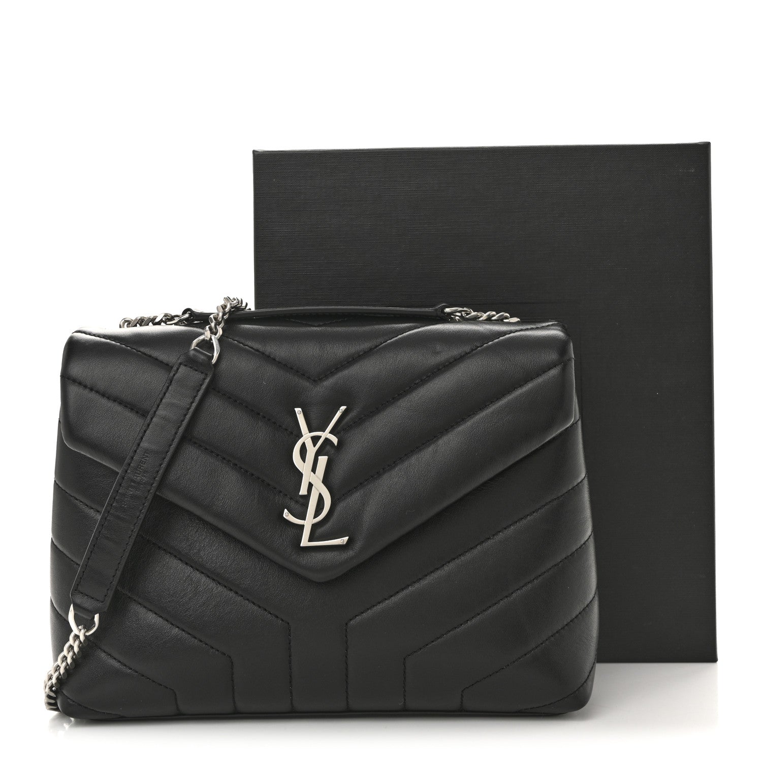 Saint Laurent Calfskin Y Quilted Monogram Small Loulou Chain Satchel Black 12 of 12
