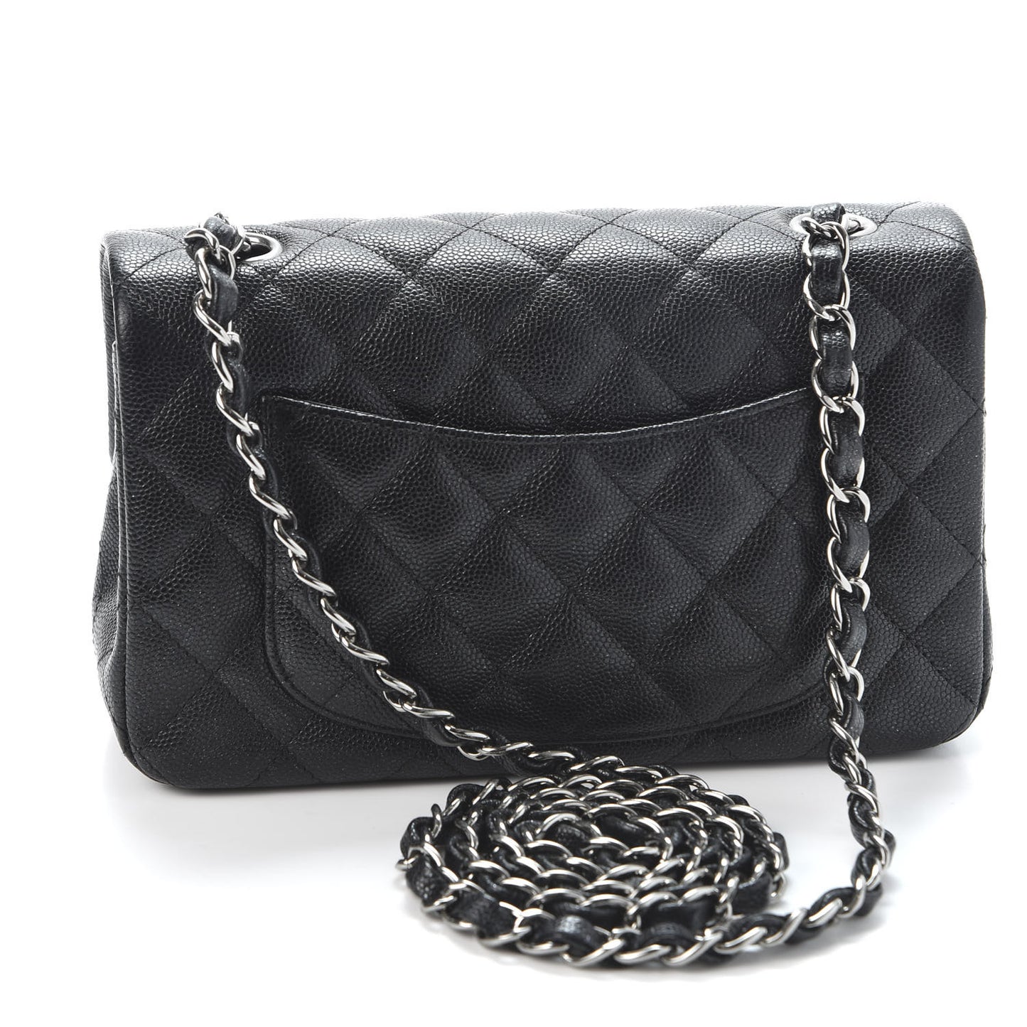 Iridescent Caviar Quilted Mini Rectangular Flap Black