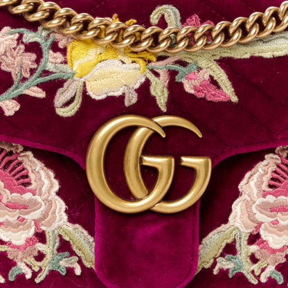 Gucci Velvet Matelasse Embroidered Small GG Marmont Shoulder Bag Fuchsia Violet Cyclamen 9 of 11