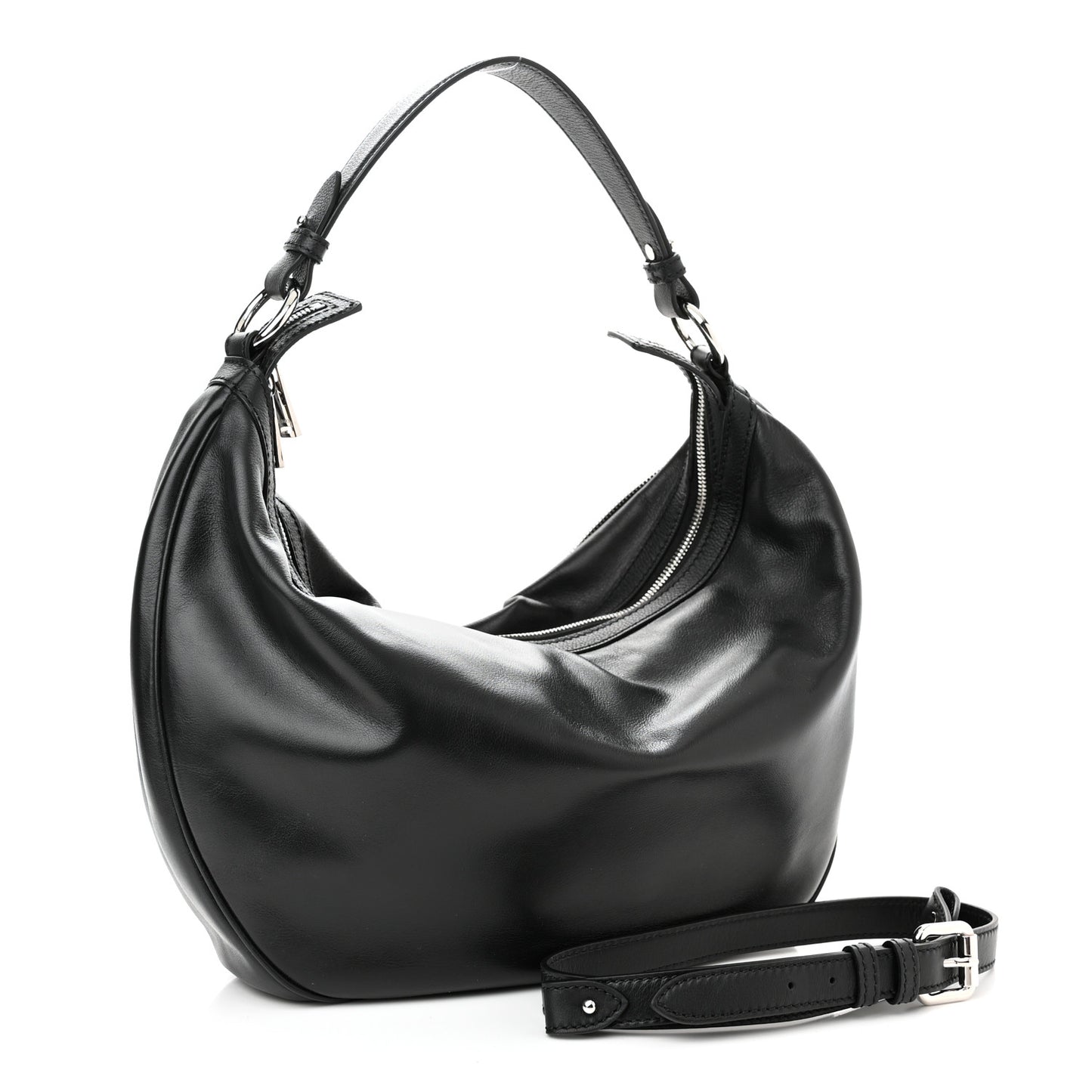 Calfskin Medium Repeat Zip Hobo Black