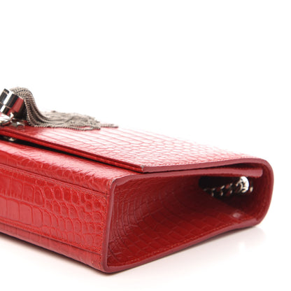 Saint Laurent Calfskin Crocodile Embossed Medium Classic Monogram Kate Tassel Satchel Red 7 of 12