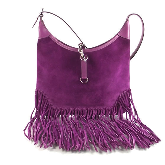 Suede Sac Trim Anate Fringe Satchel Violet
