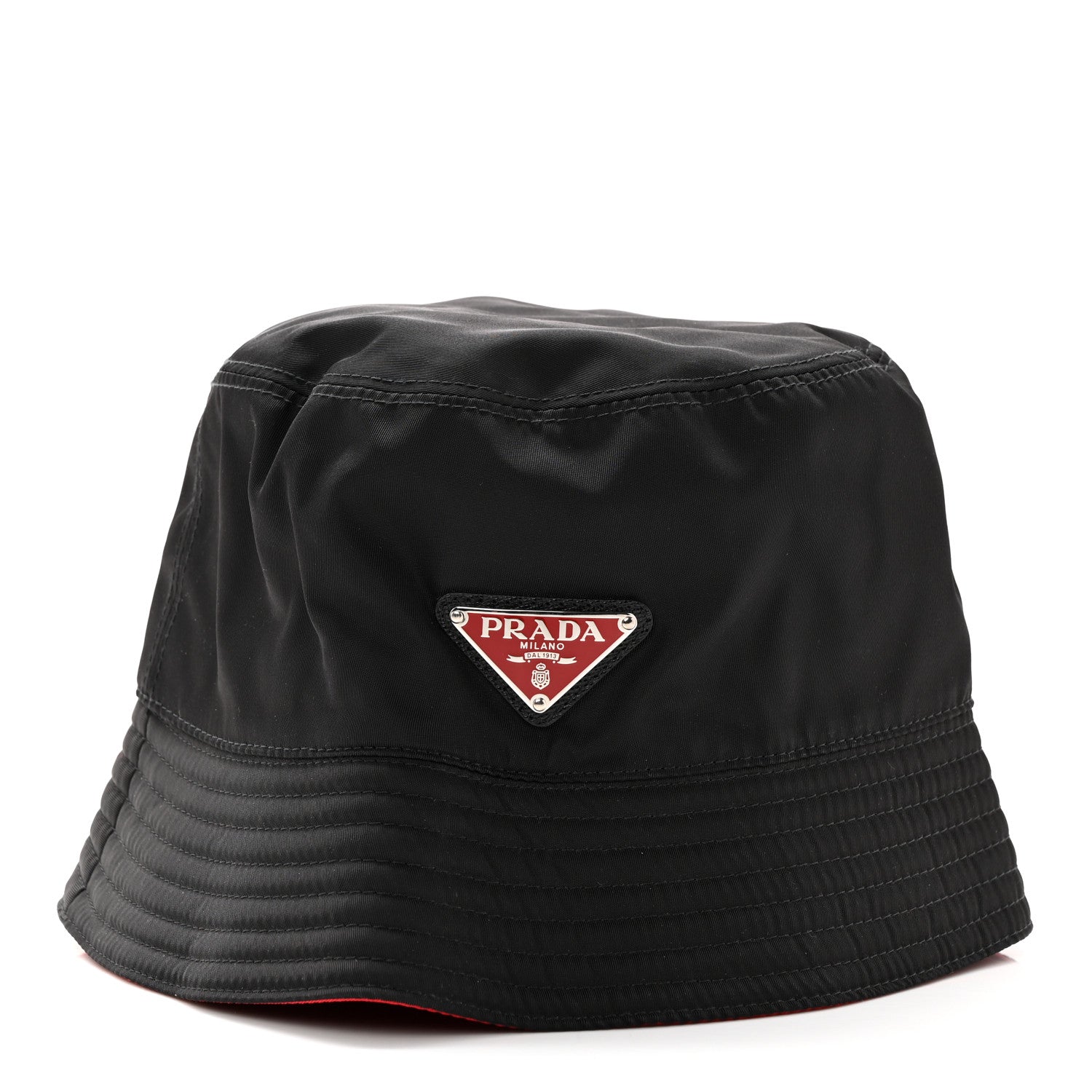 Prada Nylon Bucket Hat S Black Rosso 3 of 8