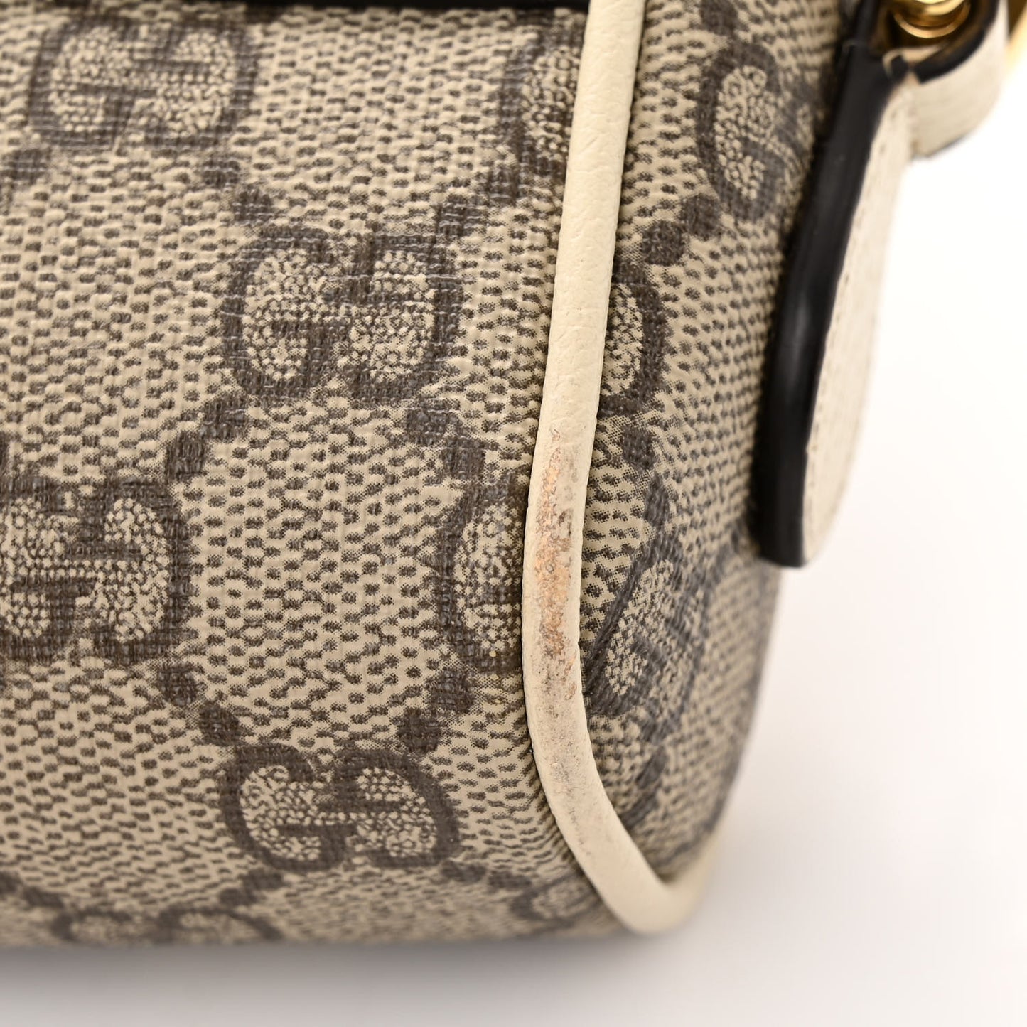 GG Supreme Monogram Textured Calfskin Web Mini Ophidia Shoulder Bag Beige Ebony Mystic White