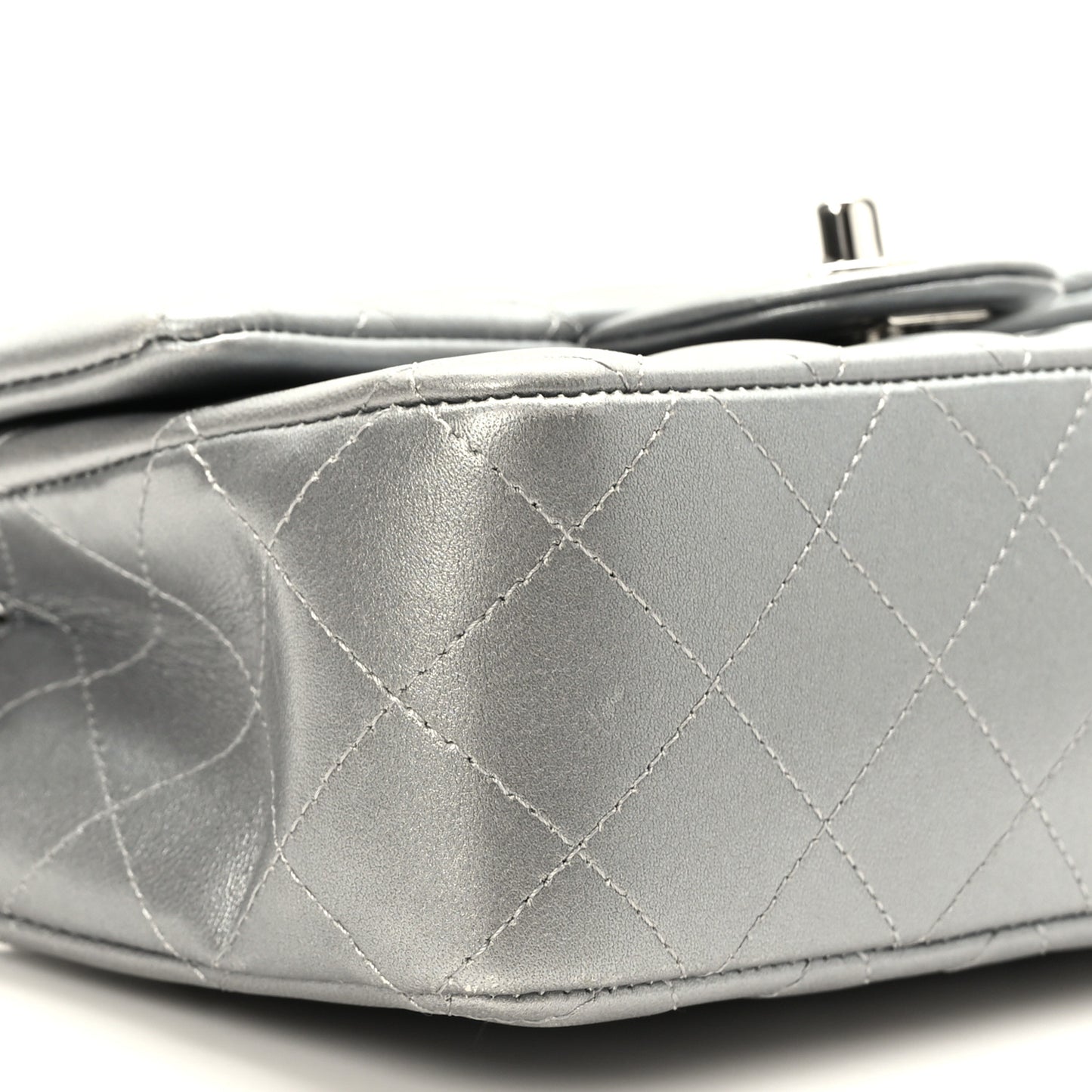 Metallic Lambskin Quilted Mini Rectangular Flap Silver