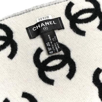 Chanel Wool Cashmere CC Scarf Black White 3 of 4