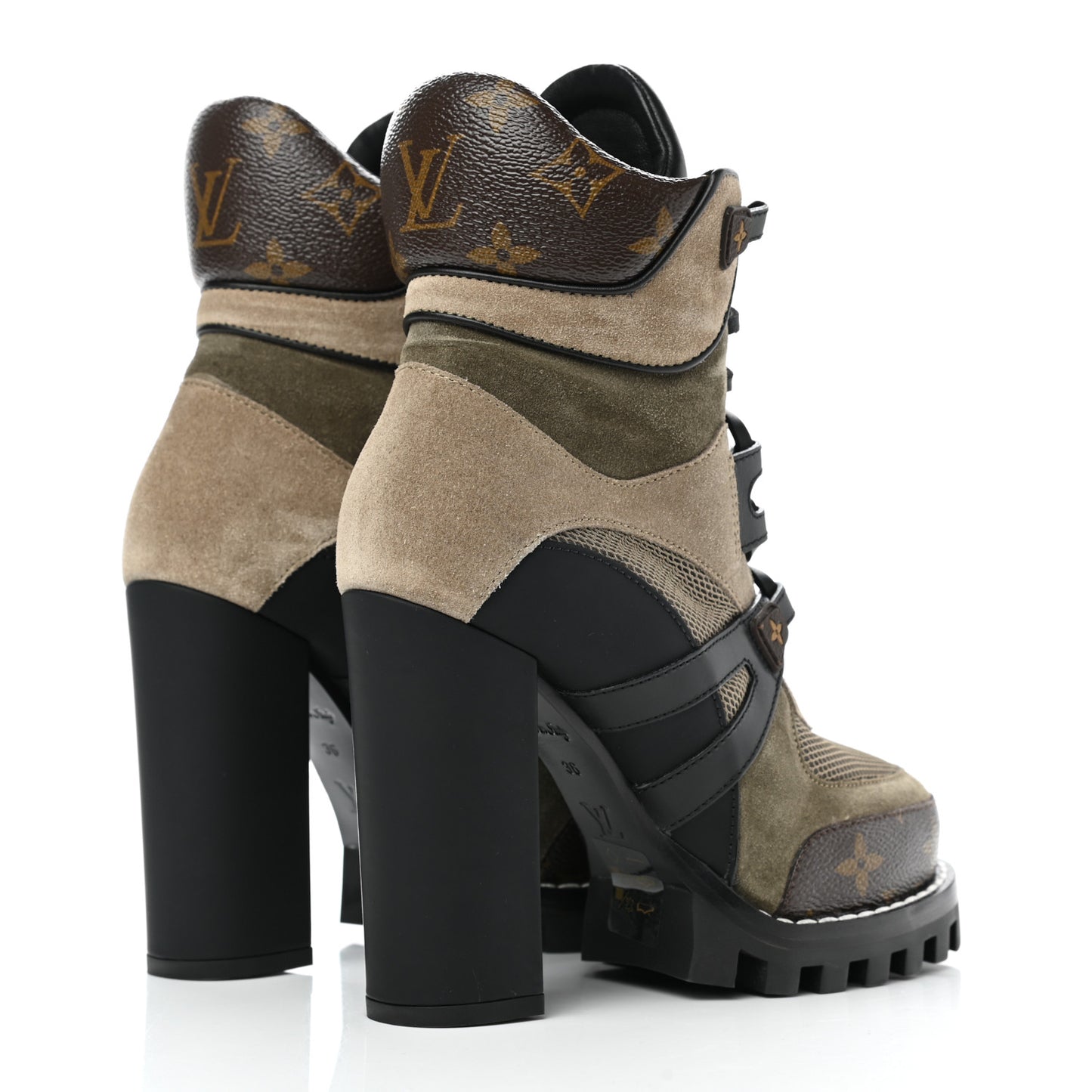 Suede Calfskin Monogram Star Trail Ankle Boots 36 Khaki