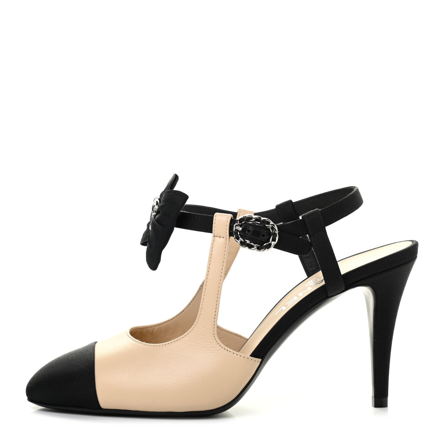 Lambskin Cap Toe Bow Slingback Pumps 39 Beige Black