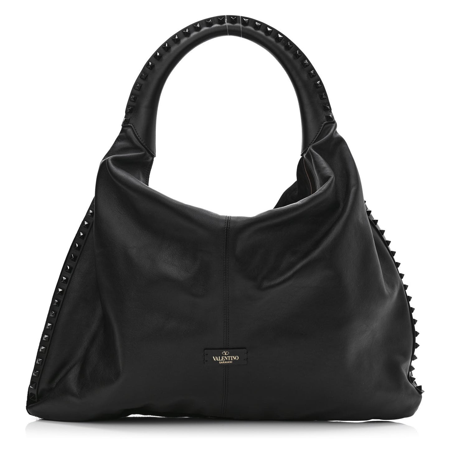 Calfskin Suede Rockstud Hobo Black