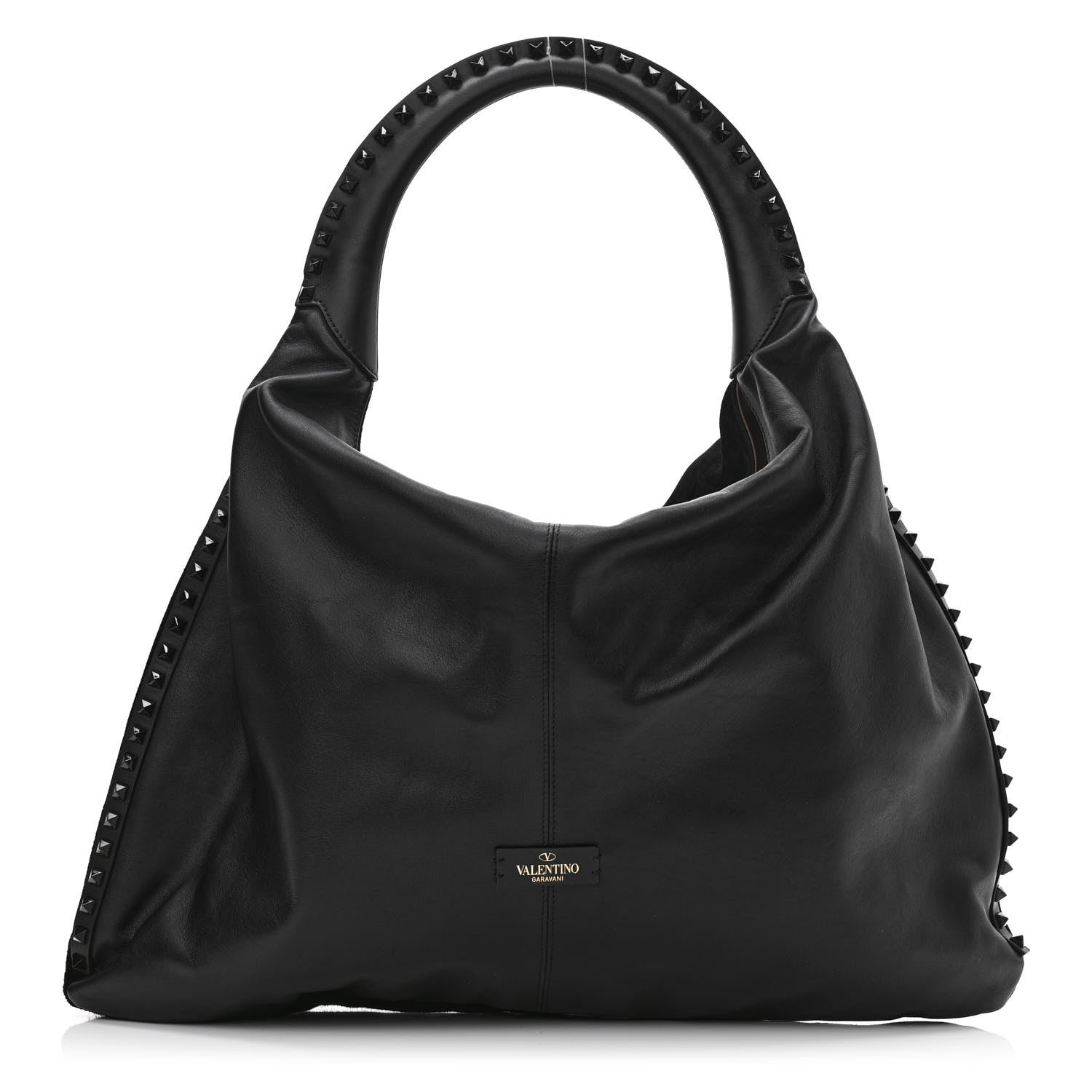 Valentino Garavani Calfskin Suede Rockstud Hobo Black 3 of 9