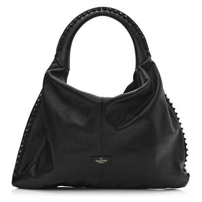 Valentino Garavani Calfskin Suede Rockstud Hobo Black 3 of 9
