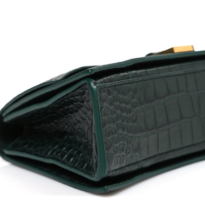Balenciaga Extra Supple Calfskin Crocodile Embossed Small Crush Chain Bag Forest Green 9 of 10